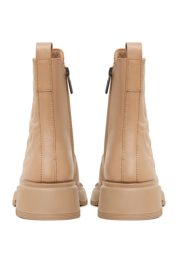 Leather Platform Ankle Boots - Beige