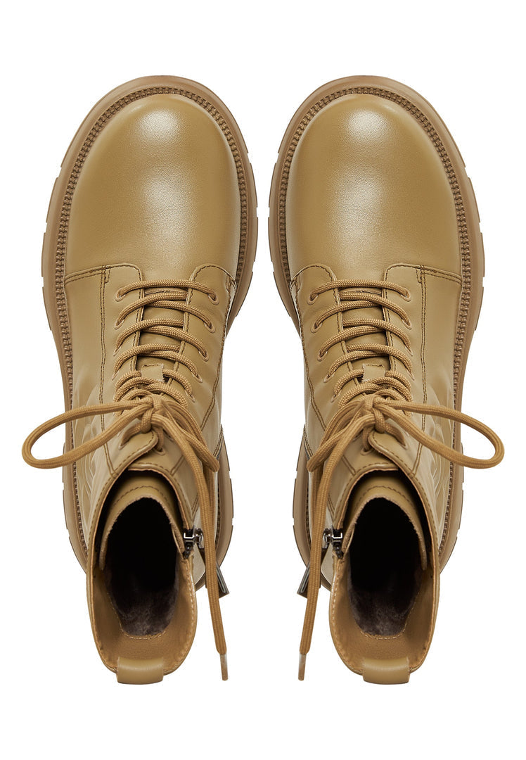 Leather Platform Ankle Boots - Green