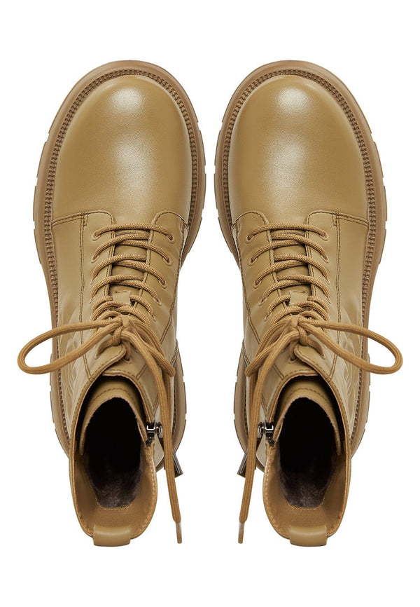 Leather Platform Ankle Boots - Green