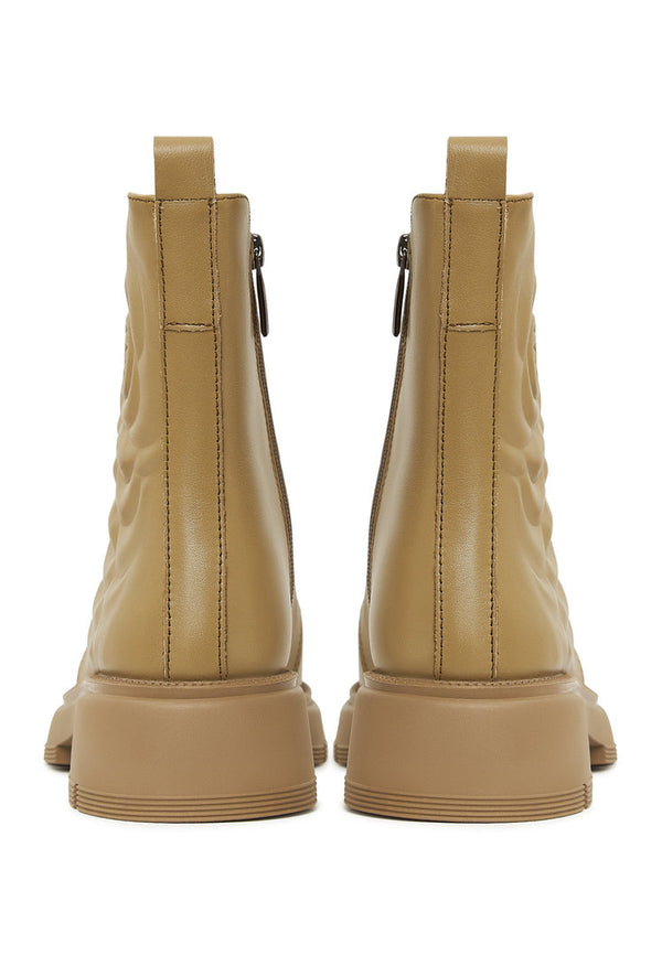 Leather Platform Ankle Boots - Green