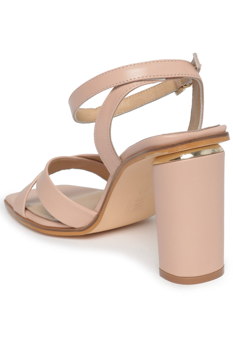 Beige Leather Sandals – Square Heel