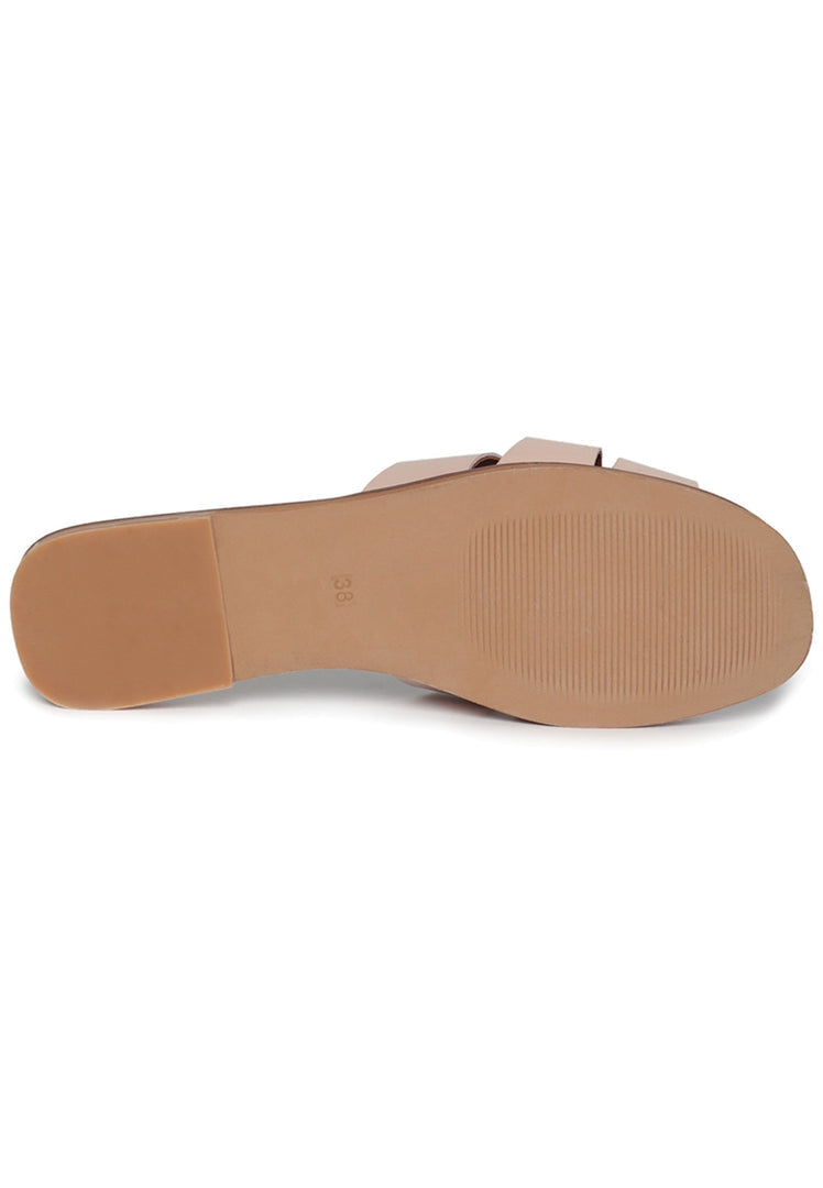 Stylish beige slides with gloss weave design, perfect for summer and trendy footwear fashion.
