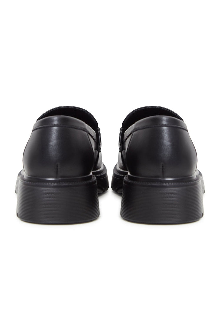 Leather Block Heel Loafers - Black