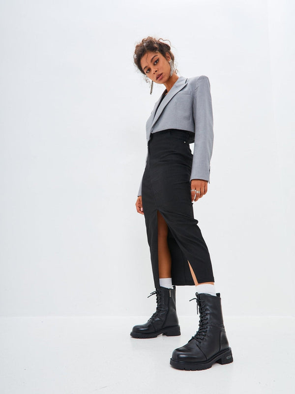 Botines casuales de piel con tacón en bloque