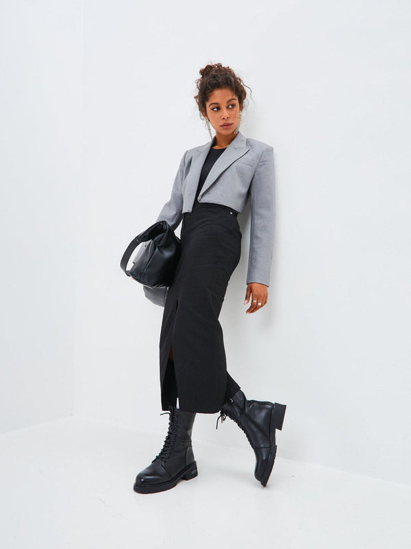 Botines casuales de piel con tacón en bloque