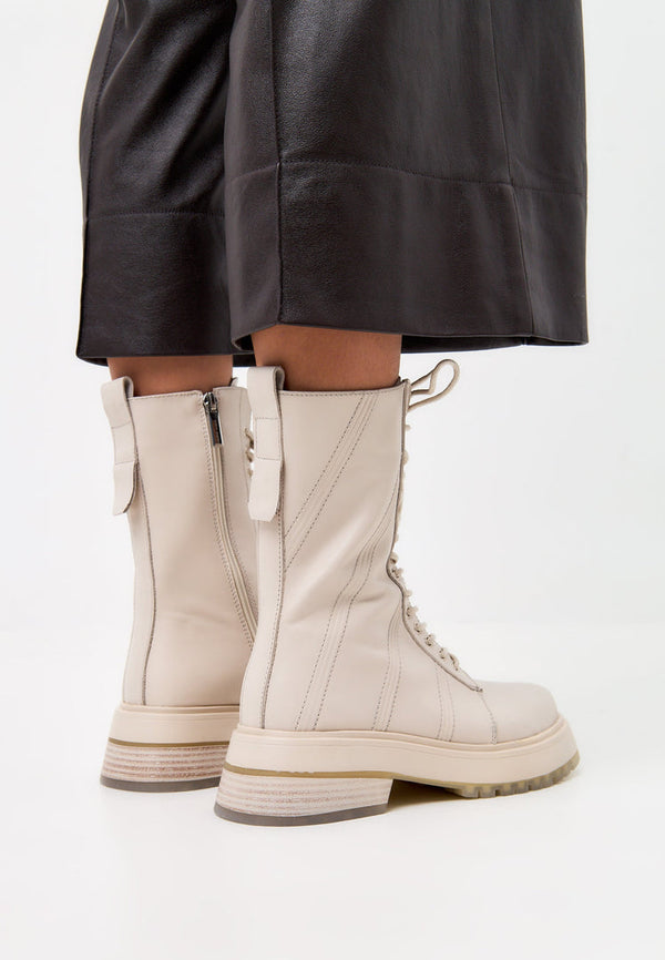 Ankelstøvler med snøre i læder - Beige