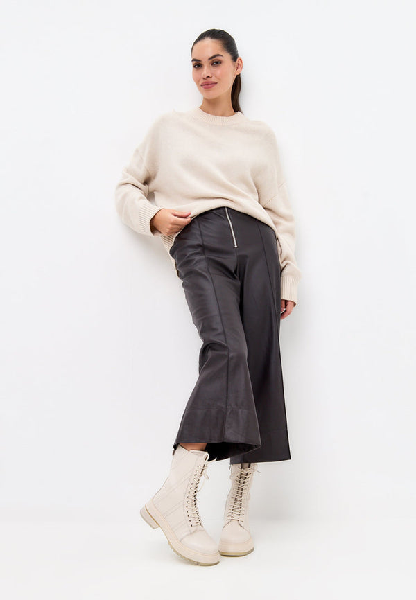 Ankelstøvler med snøre i læder - Beige