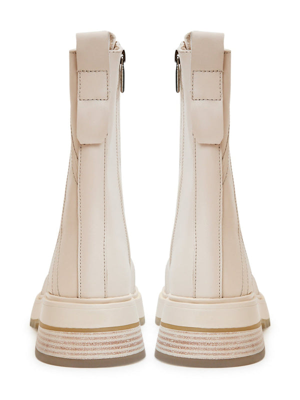 Ankelstøvler med snøre i læder - Beige