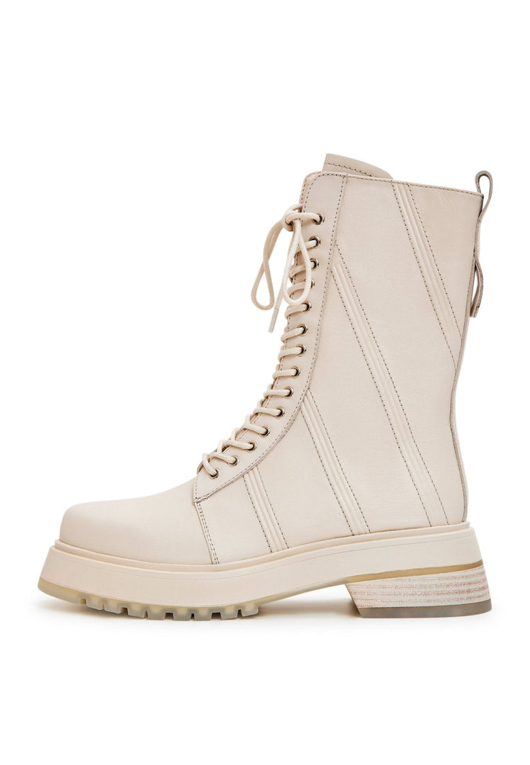 Schnürstiefeletten aus Leder - Beige