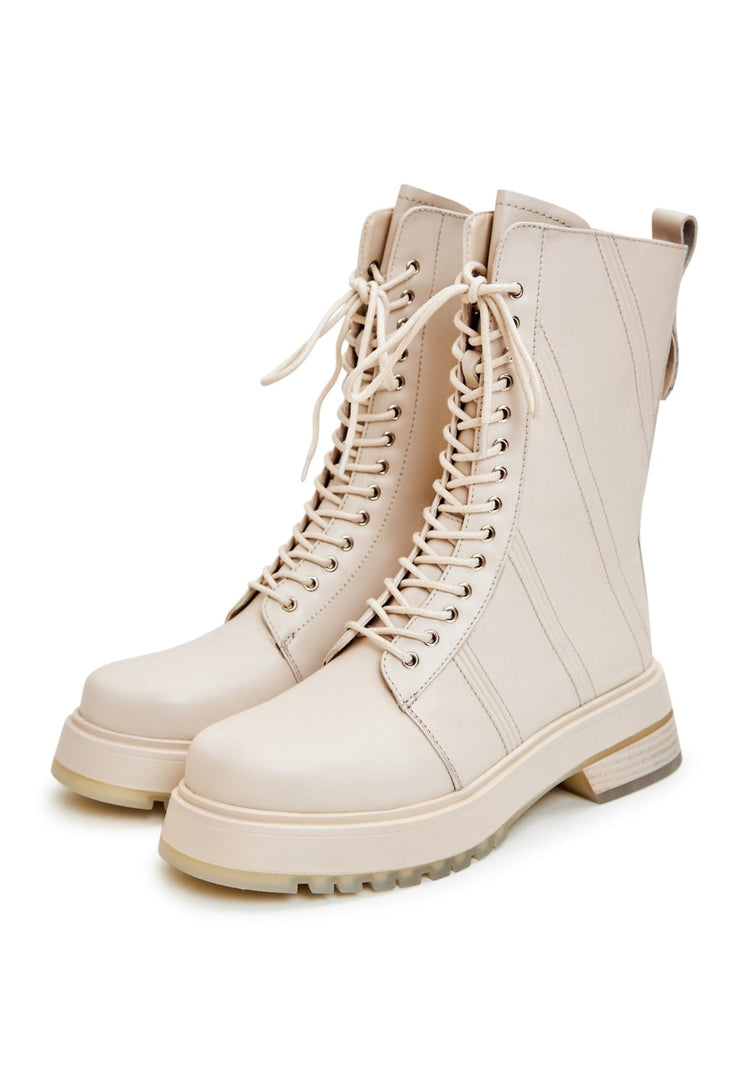 Schnürstiefeletten aus Leder - Beige