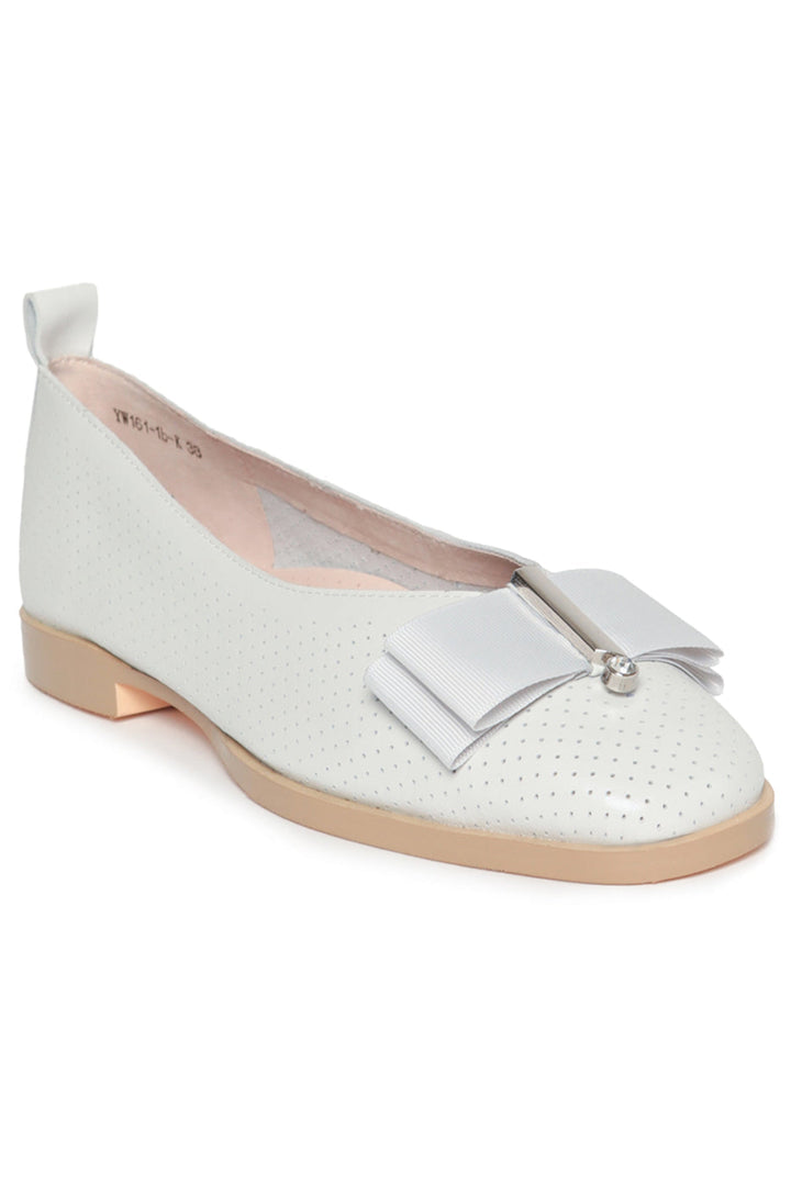 Perforated Bow Charm Flats - White