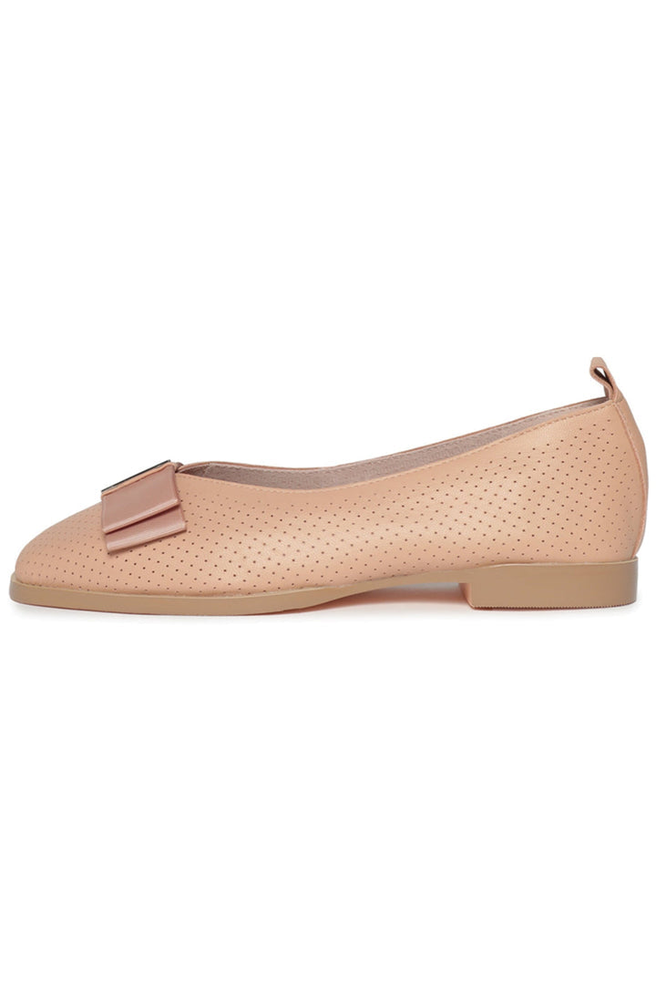 Perforated Bow Charm Flats - Beige