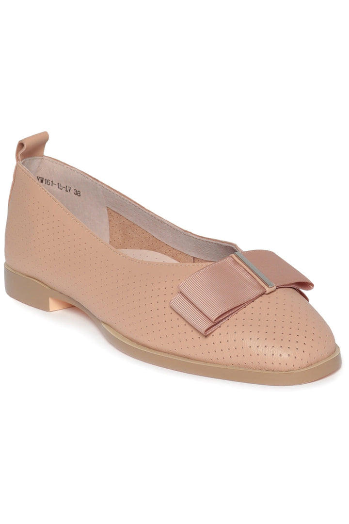 Perforated Bow Charm Flats - Beige