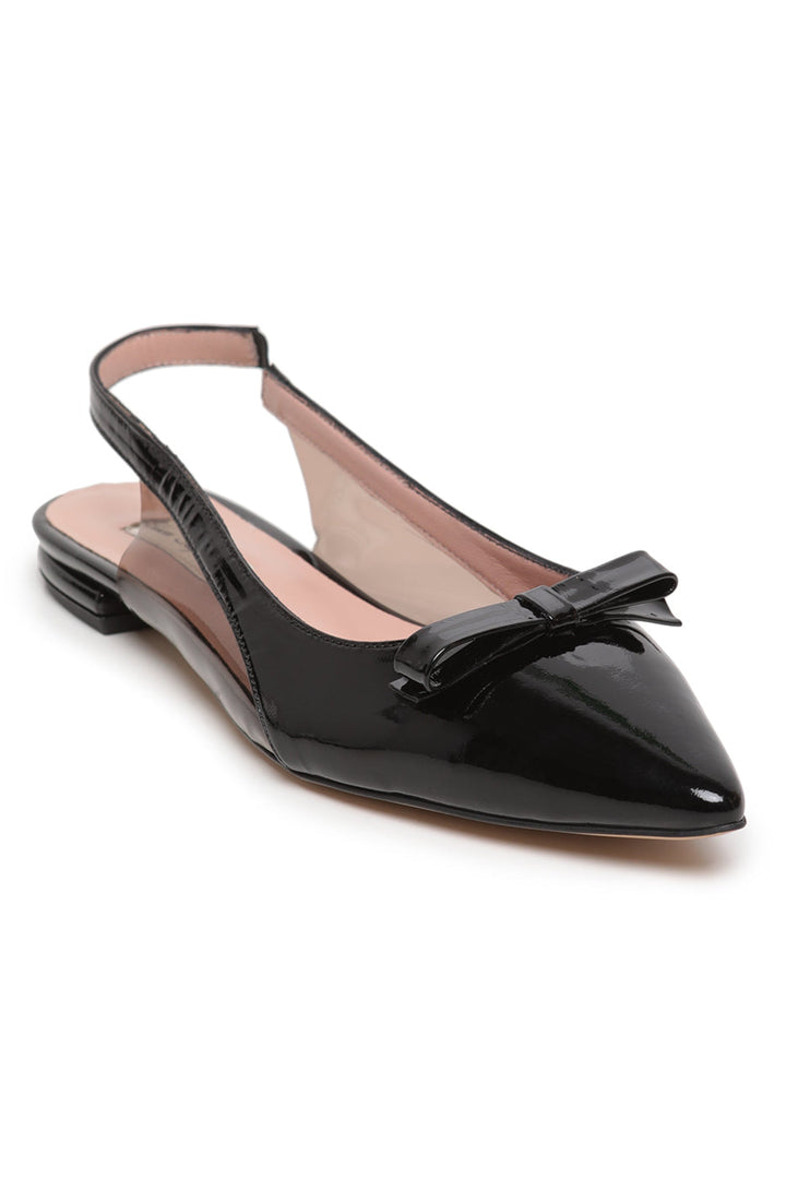 Bow Glint Slingbacks - Black