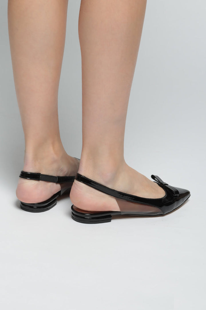 Bow Glint Slingbacks - Black