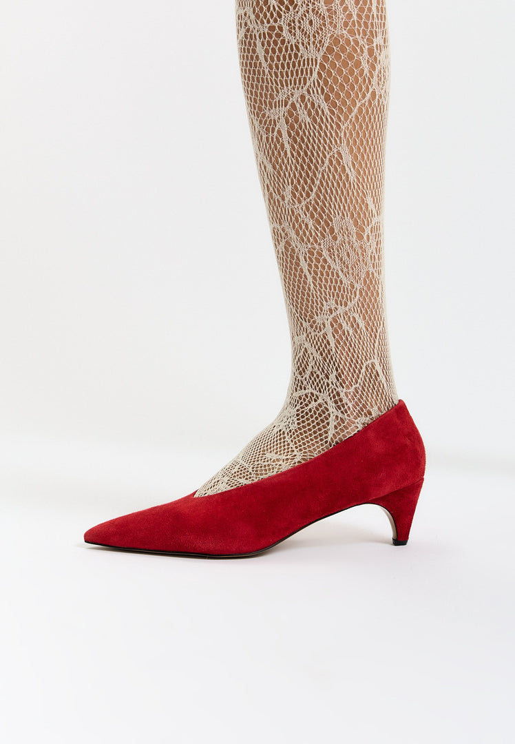 Velvet Curve Pumps - Red