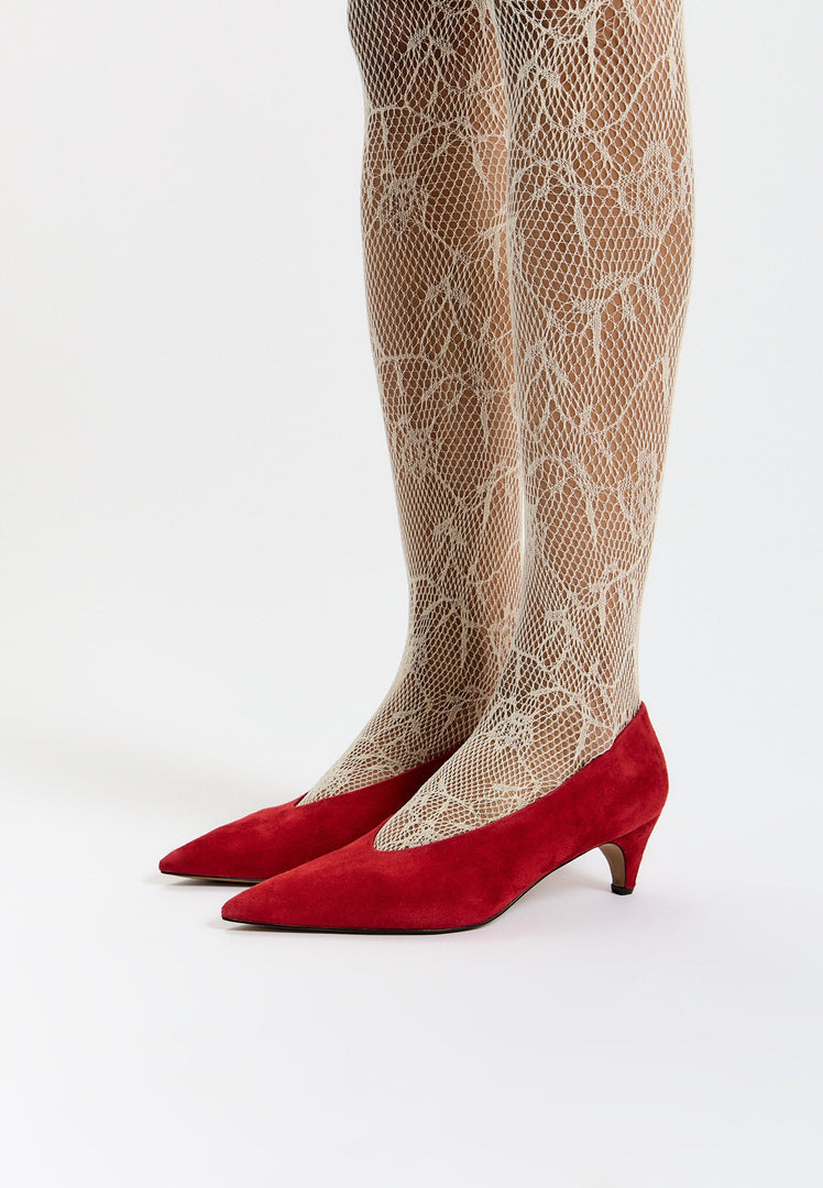 Velvet Curve Pumps - Red