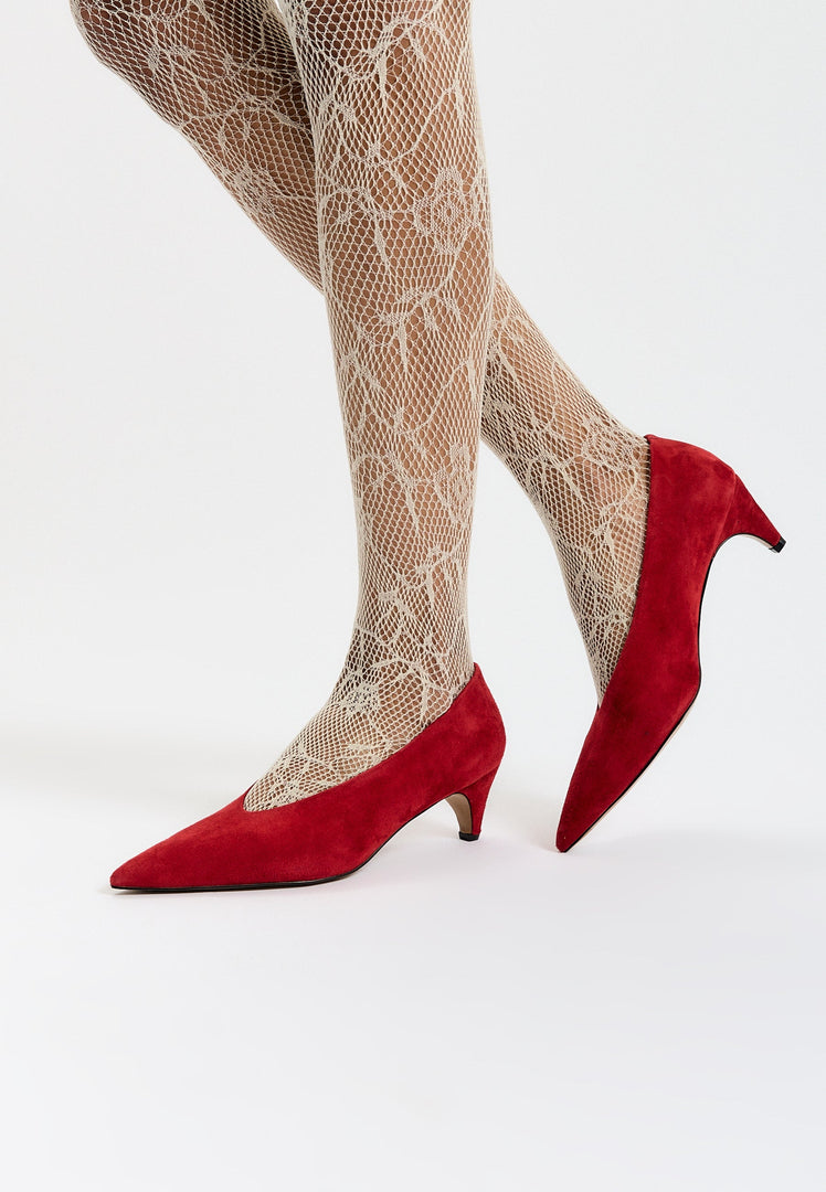 Velvet Curve Pumps - Red