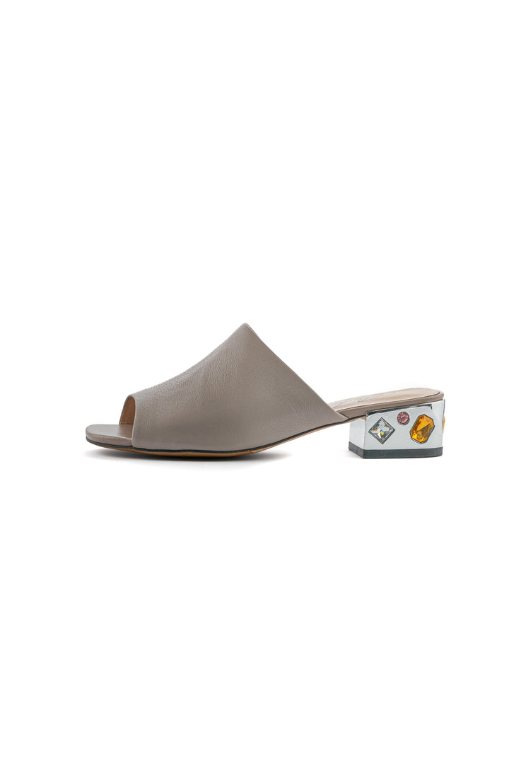 Gem Heel Slide Mules - Grey