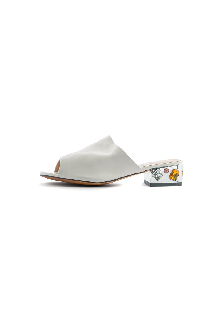 Gem Heel Slide Mules - White