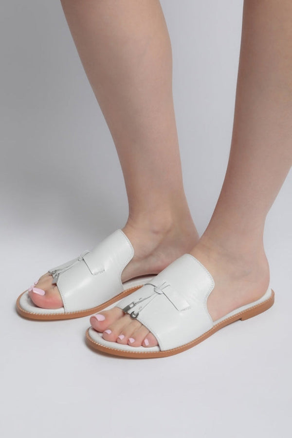 Tassel Stroll Mules - White