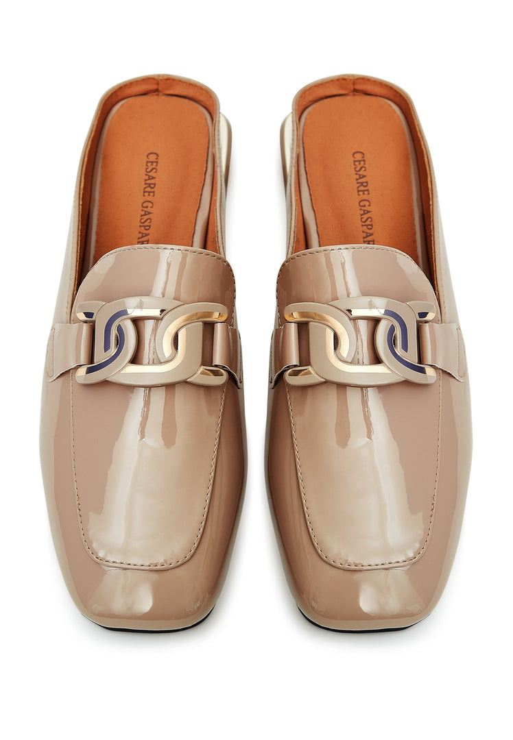 Glossy Charm Mules - Beige