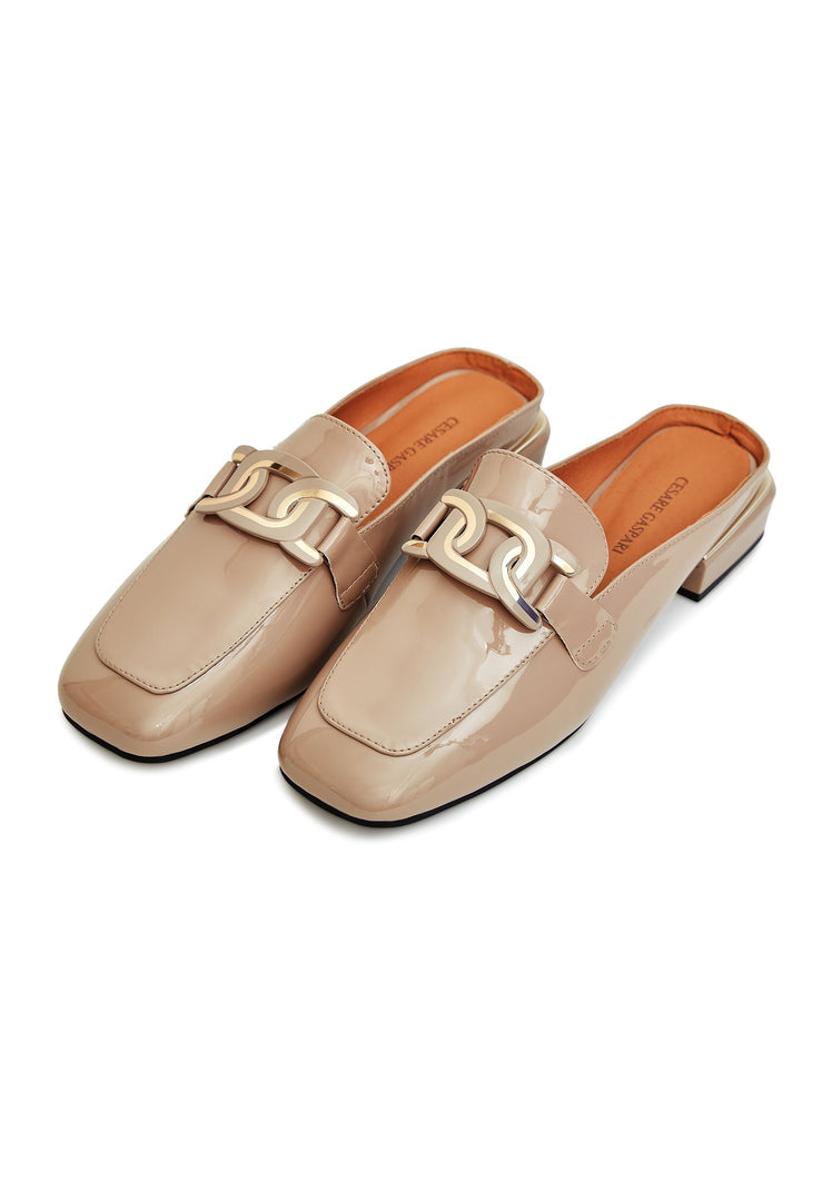 Glossy Charm Mules - Beige