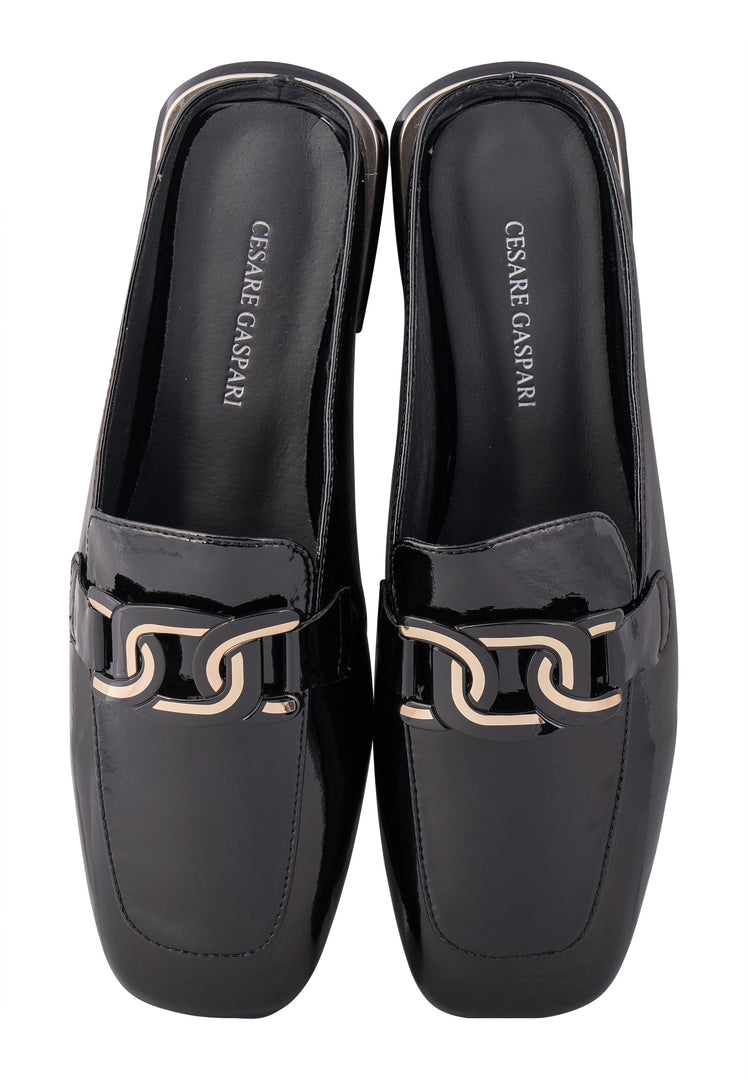 Glossy Charm Mules - Black