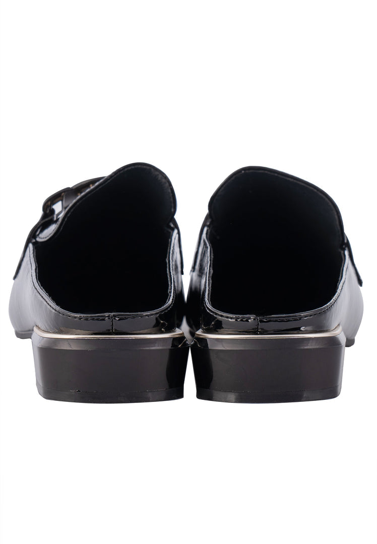 Glossy Charm Mules - Black