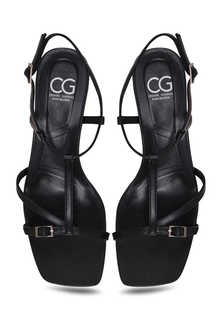 Lustrous Strappy Heels - Black