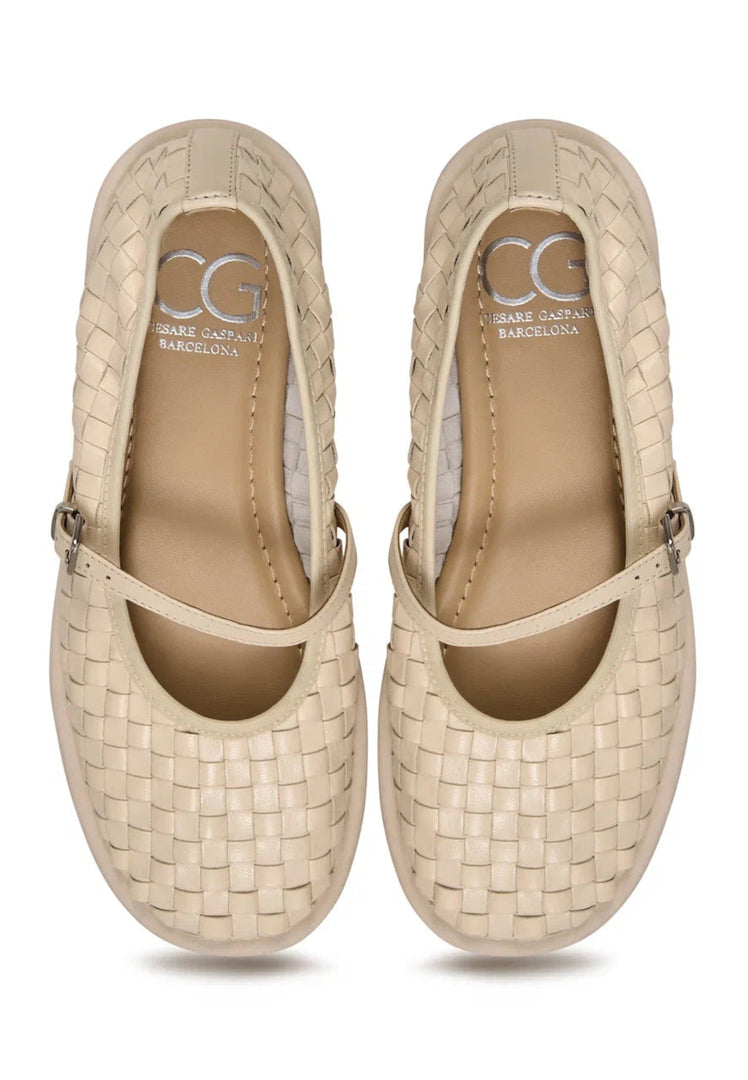 Woven Elegance Mary Janes - Beige