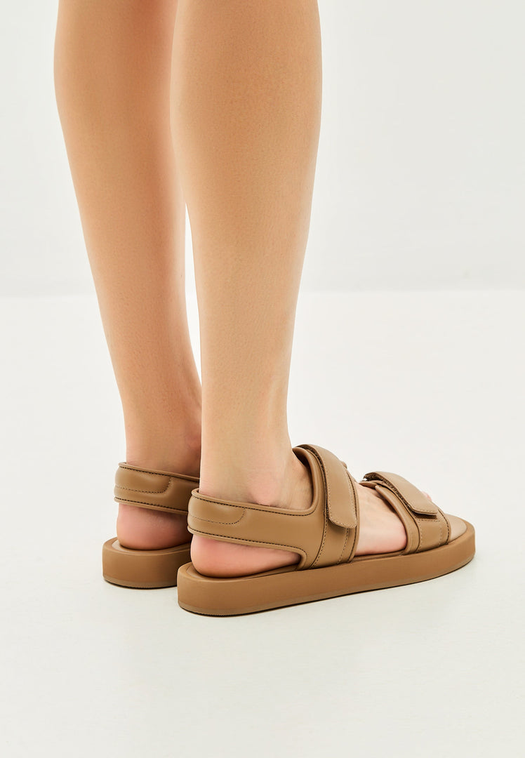 Leather Comfort Velcro Sandals - Brown