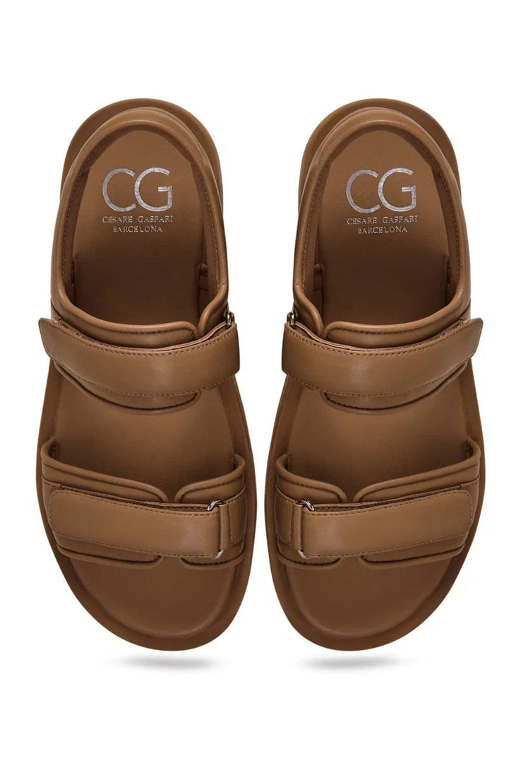 Leather Comfort Velcro Sandals - Brown