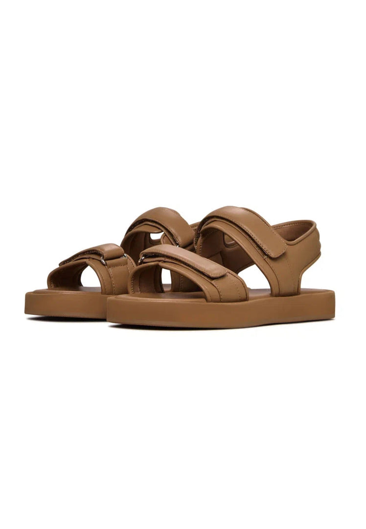 Leather Comfort Velcro Sandals - Brown