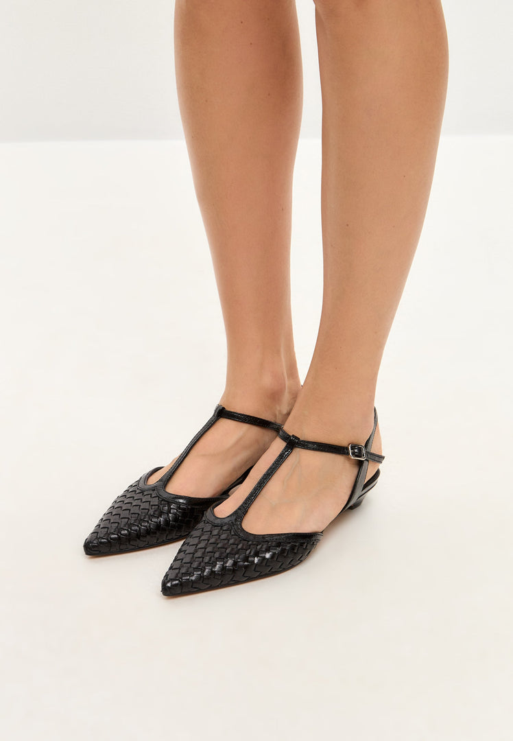 Gewebte T-Strap-Flats