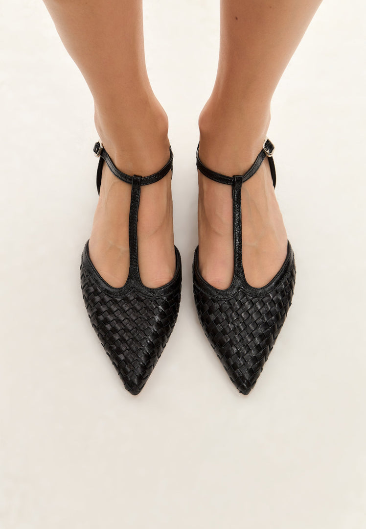 Gewebte T-Strap-Flats