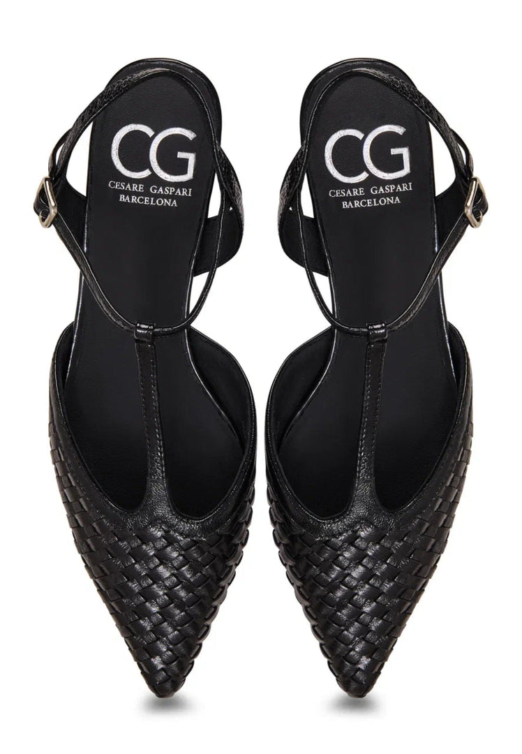 Gewebte T-Strap-Flats