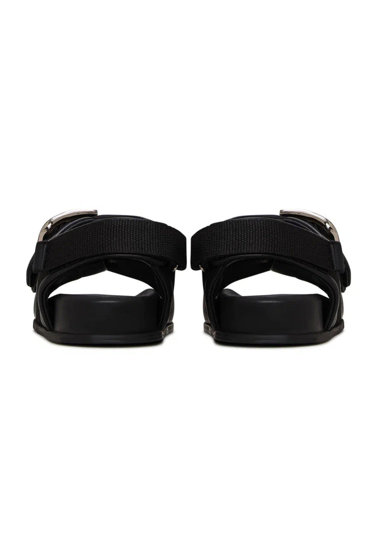 Bold Buckle Wedge Sandals - Black