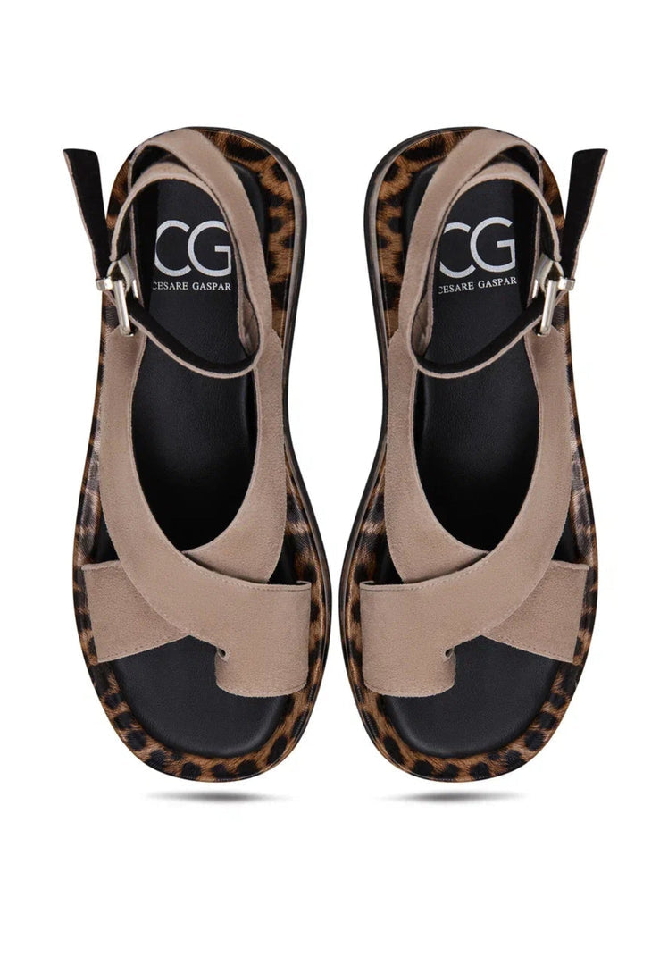 Suede Cross-Strap Sandals - Beige