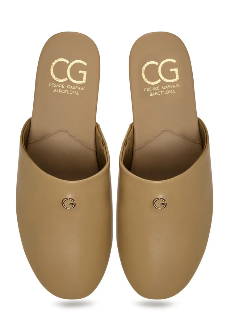 Minimalist Leather Mules - Beige