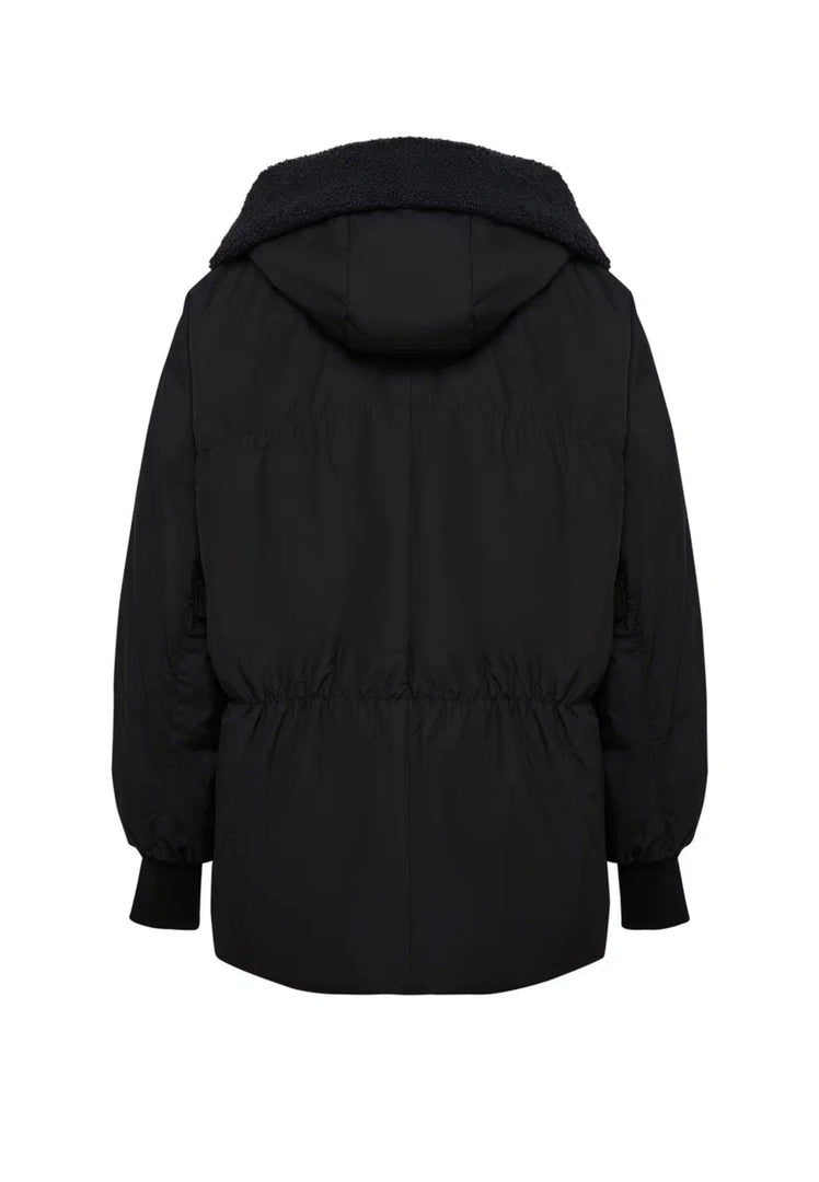 Shearling-Collar Puffer Jacket - Black