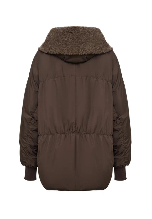 Shearling-Collar Puffer Jacket - Chocolate