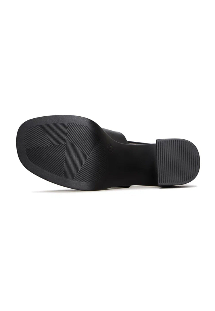 Black Leather Block Heel Sandals