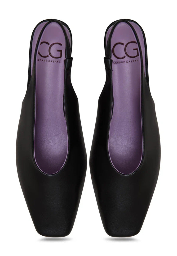 Slingback Heels with Square Toe - Black