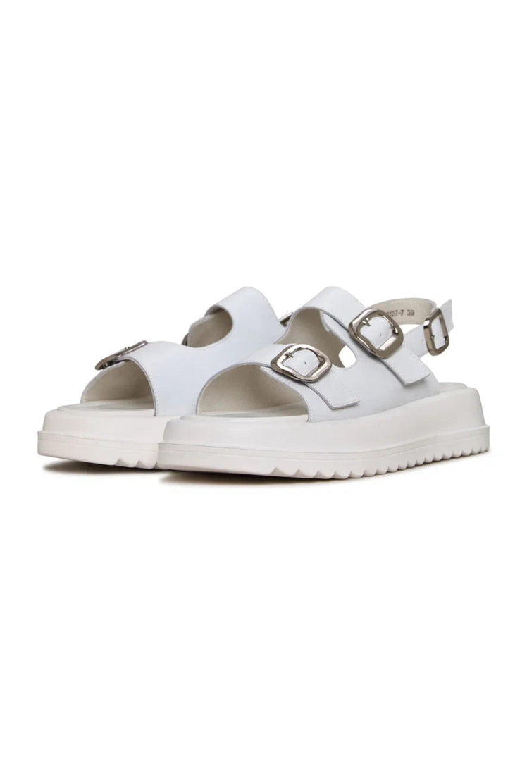 Platform Buckle Sandals - White