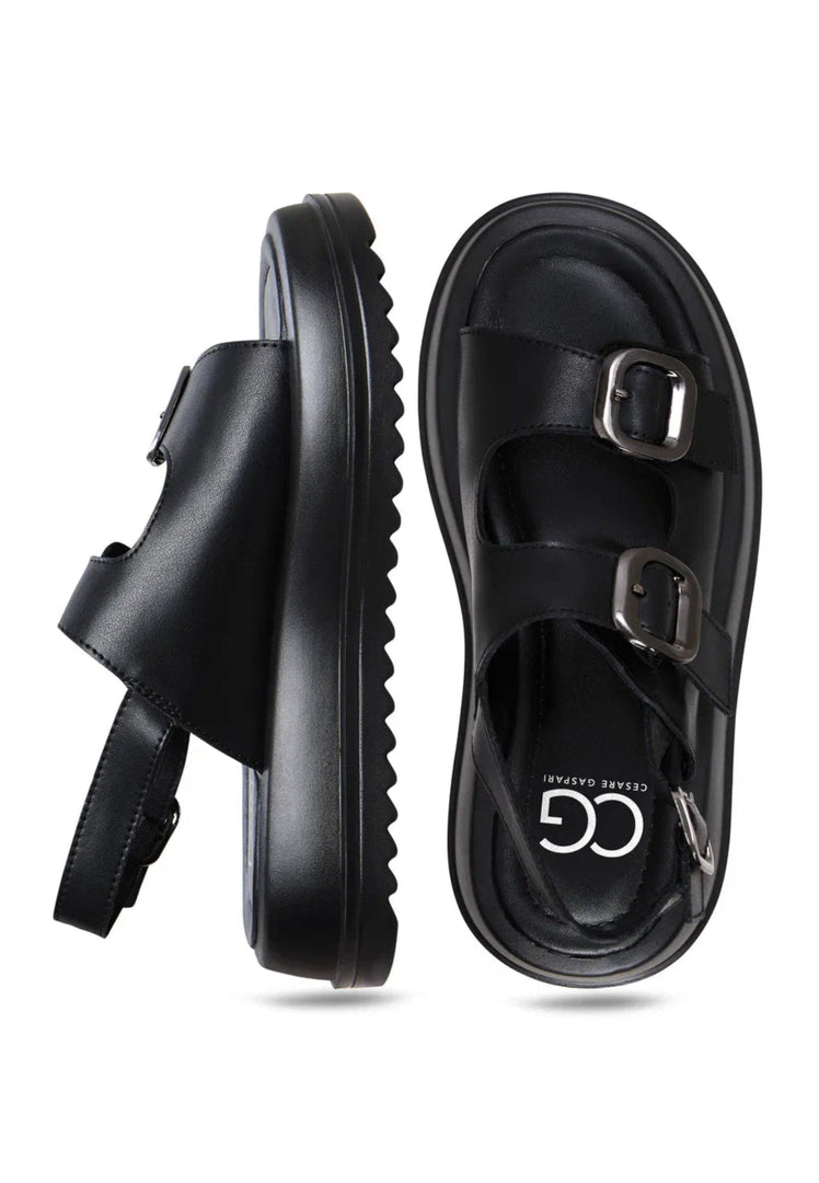 Platform Buckle Sandals - Black