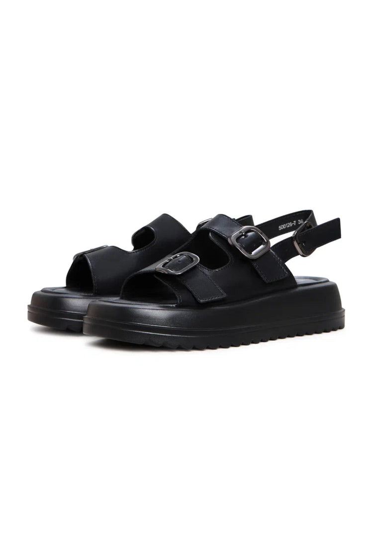 Platform Buckle Sandals - Black