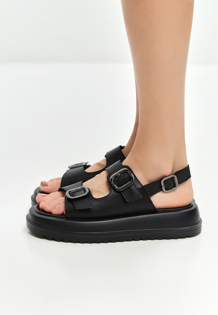 Platform Buckle Sandals - Black