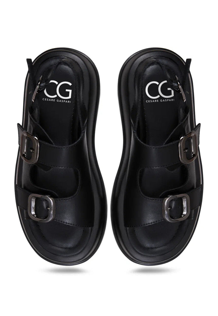 Platform Buckle Sandals - Black