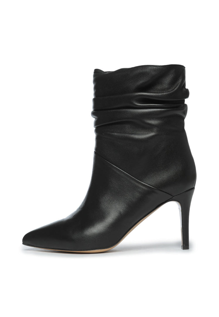 Ruched Leather Ankle Boots - Black